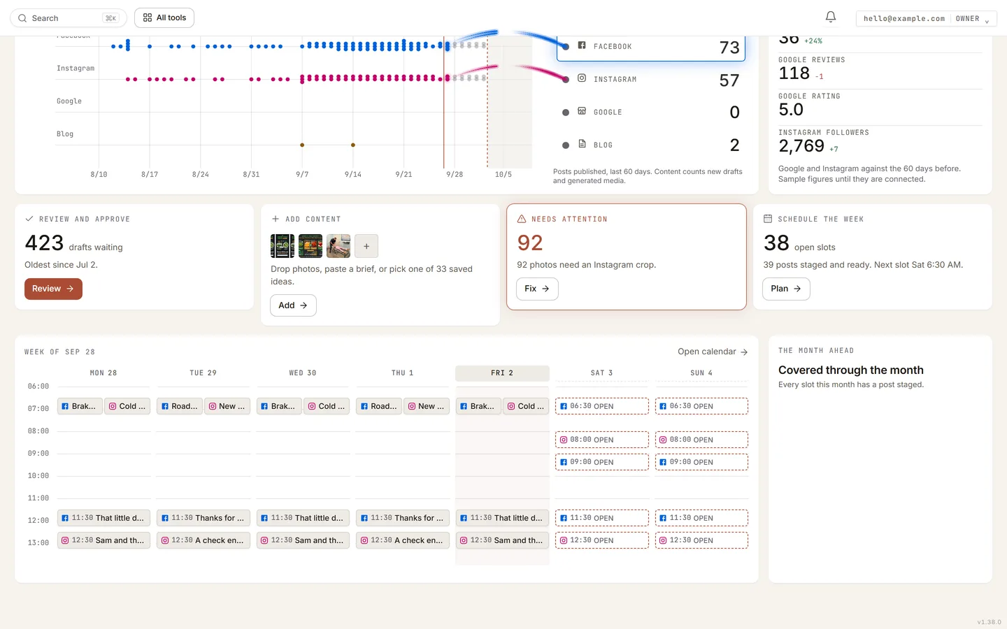 The AutoInit dashboard's week calendar and the month ahead