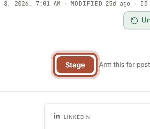 Stage an approved post to arm automatic publishing.